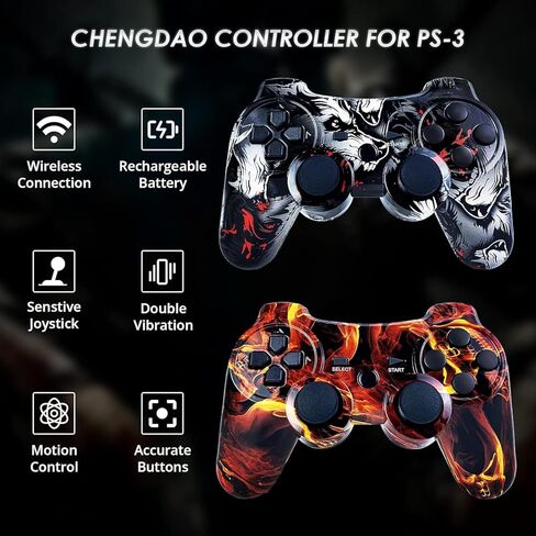 وحدة تحكم CHENGDAO لوحدة تحكم PS3 لجهاز PlayStation 3 وحدة تحكم لاسلكية عالية الأداء مع تحكم مزدوج في الحركة بالاهتزاز، لهب in Kuwait