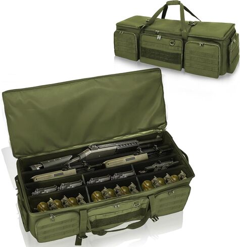 42" Soft Rifle Case for 4 Guns with Molle, Tactical Multi Gun Bag with Padded Dividers and Backpack Straps, Extra Pockets for Outdoor Hunting and Shooting Range, Safe Storage Shipping(Green) in Saudi Arabia