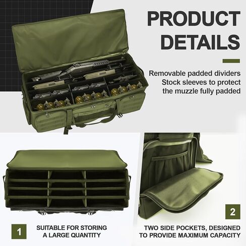42" Soft Rifle Case for 4 Guns with Molle, Tactical Multi Gun Bag with Padded Dividers and Backpack Straps, Extra Pockets for Outdoor Hunting and Shooting Range, Safe Storage Shipping(Green) in Saudi Arabia