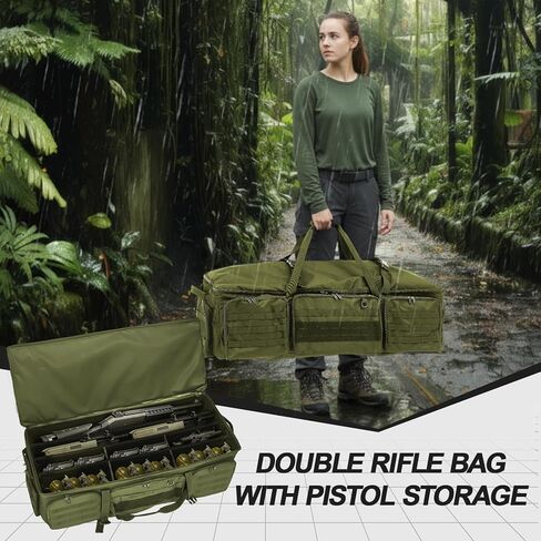 42" Soft Rifle Case for 4 Guns with Molle, Tactical Multi Gun Bag with Padded Dividers and Backpack Straps, Extra Pockets for Outdoor Hunting and Shooting Range, Safe Storage Shipping(Green) in Saudi Arabia