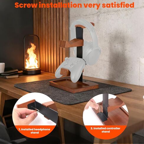Solid Wood Game Controller Stand & Headphone Holder, Dual Controller Organizer for Xbox Switch Headset Gaming Equipment Stuff Desk Accessories Room Decor for Son Husband Boyfriend in Saudi Arabia