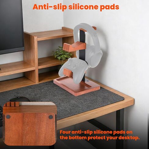 Solid Wood Game Controller Stand & Headphone Holder, Dual Controller Organizer for Xbox Switch Headset Gaming Equipment Stuff Desk Accessories Room Decor for Son Husband Boyfriend in Saudi Arabia