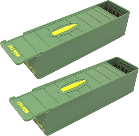 .556 / .223 Ammo Box 100 Round (2 Pack) Stackable Ammo Storage Case Organizer for .556 / .223 Rifle Ammunition with Secure Lid – Durable Ammo Holder Made in USA in Saudi Arabia
