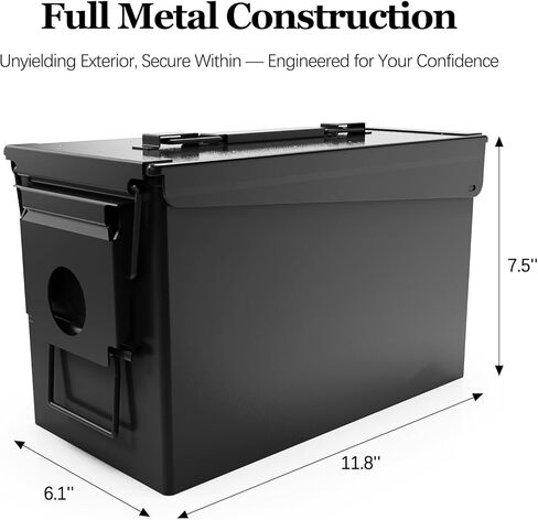 Cal Ammo Can - Heavy Duty Metal Ammo Box for 9mm, Shotgun, Rifle & Nerf - Waterproof, Rust-Proof Military Case - Hunting & Range Storage (Black) in Saudi Arabia