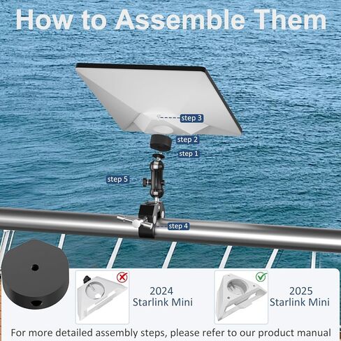 حامل Starlink Mini Clamp Mount 2025، حامل Starlink Mini من الألومنيوم لعمود مركبة اليخوت RV، مجموعات تركيب محمولة مع محول أنابيب، محول قضيب وحامل ثلاثي القوائم على الطاولة تلسكوبي in Kuwait