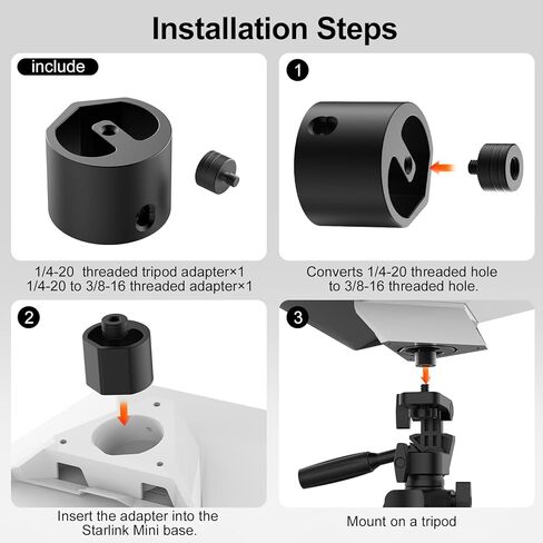 Starlink Mini Tripod Adapter Fits 2026-2024 Pipe & Flat Mount, CNC Aluminum Alloy, 1/4''-20 & 3/8"-16 Thread, Starlink Mini Accessories for Quick Release Plates, Tripods, Clamps, Ram and Ball Mounts in Saudi Arabia