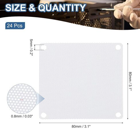 Generic 80mm/3.1" PC Fan Dust Mesh, 24 Pack PVC Computer Cooler Dust Filter PC Case Dust Cover Grills for Computer Cooler Fan PC Case Dustproof, White in Saudi Arabia
