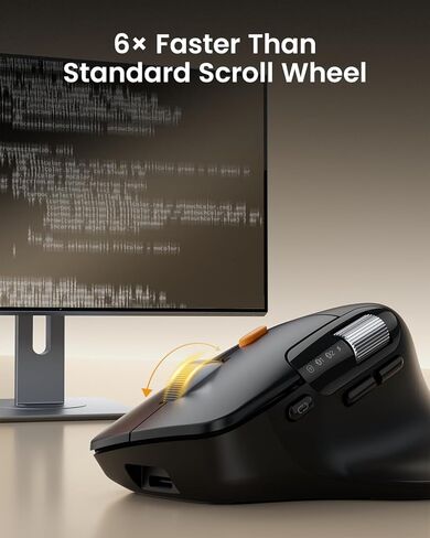 ProtoArc Ergonomic Wireless Mouse, EM25 Fast Scrolling & Side Scroll, Customizable Bluetooth Rechargeable Mouse, 8000 DPI for Medium to Large Hands, Compatible with Windows/Mac/Android, Black in Saudi Arabia