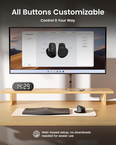 ProtoArc Ergonomic Wireless Mouse, EM25 Fast Scrolling & Side Scroll, Customizable Bluetooth Rechargeable Mouse, 8000 DPI for Medium to Large Hands, Compatible with Windows/Mac/Android, Black in Saudi Arabia