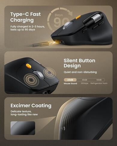 ProtoArc Ergonomic Wireless Mouse, EM25 Fast Scrolling & Side Scroll, Customizable Bluetooth Rechargeable Mouse, 8000 DPI for Medium to Large Hands, Compatible with Windows/Mac/Android, Black in Saudi Arabia