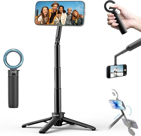 ULANZI MT71 Mini Magnetic Selfie Stick Tripod, Foldable & Lightweight, 180° Tilt, Compatible with iPhone 17-12 Series, with Adhesive Magnetic Ring for Desktop Shooting/Vlog/Selfie in Saudi Arabia