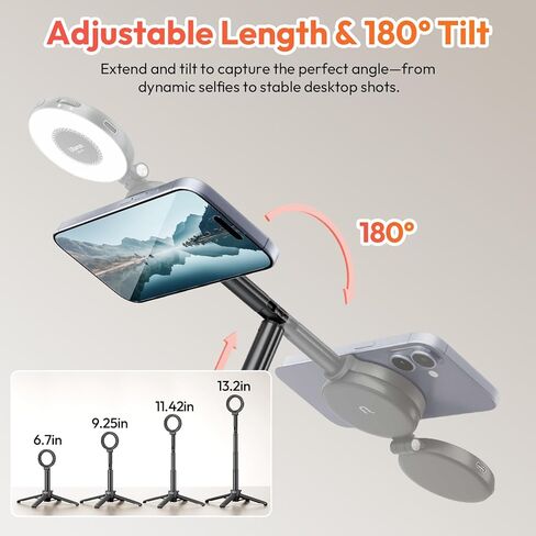 ULANZI MT71 Mini Magnetic Selfie Stick Tripod, Foldable & Lightweight, 180° Tilt, Compatible with iPhone 17-12 Series, with Adhesive Magnetic Ring for Desktop Shooting/Vlog/Selfie in Saudi Arabia