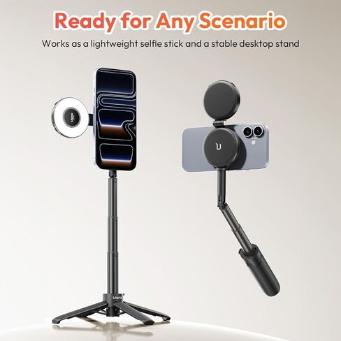 ULANZI MT71 Mini Magnetic Selfie Stick Tripod, Foldable & Lightweight, 180° Tilt, Compatible with iPhone 17-12 Series, with Adhesive Magnetic Ring for Desktop Shooting/Vlog/Selfie in Saudi Arabia