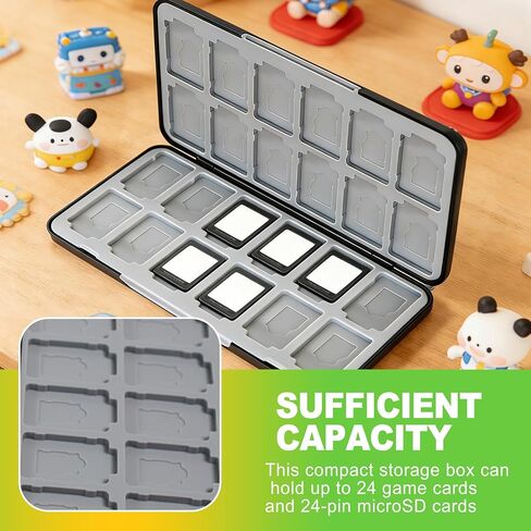 24 Slot Game Card Case Holder Portable Cartridge Storage Box with Micro SD Card Organizer Travel Hard Shell Protective Case Black in Saudi Arabia
