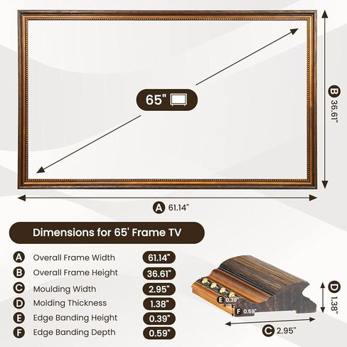 إطار تلفزيون من الخشب الصلب العتيق، متوافق فقط مع تلفزيونات Samsung The Frame TV Pro مقاس 65 بوصة، إطار خشبي عتيق، يناسب 65 بوصة LS03A/LS03B/LS03C/LS03D/LS03FA/LS03FW (2021–2025 و2025 Pro) in Kuwait