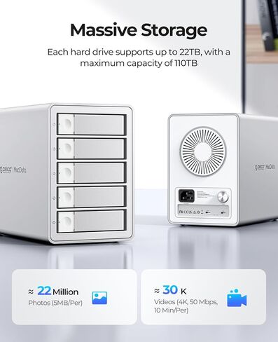 ORICO 5-Bay Hard Drive Enclosure: USB 3.2 Gen 2 Aluminum HDD Enclosure for 2.5"/3.5" SATA HDD/SSD, Support 22TB Single Bay & 330TB Daisy-Chain - 9958C3 in Saudi Arabia