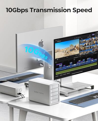 ORICO 5-Bay Hard Drive Enclosure: USB 3.2 Gen 2 Aluminum HDD Enclosure for 2.5"/3.5" SATA HDD/SSD, Support 22TB Single Bay & 330TB Daisy-Chain - 9958C3 in Saudi Arabia