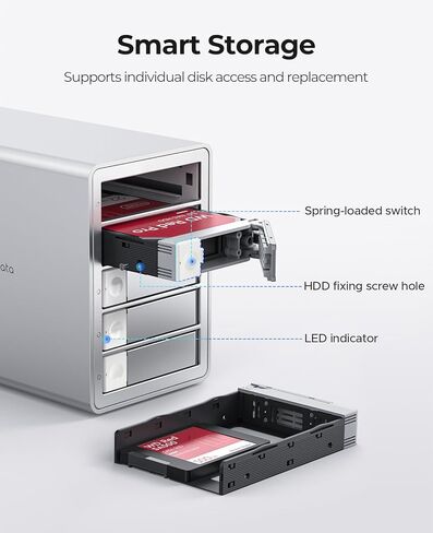 ORICO 5-Bay Hard Drive Enclosure: USB 3.2 Gen 2 Aluminum HDD Enclosure for 2.5"/3.5" SATA HDD/SSD, Support 22TB Single Bay & 330TB Daisy-Chain - 9958C3 in Saudi Arabia