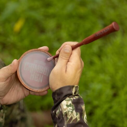 FOXPRO Crimson Hen Tip-Over Turkey Pot Call - Dual-Sided Glass Over Slate - One-Piece Purple Heart Striker - Realistic Turkey and Hen Sounds - Clucks, Purrs, Cuts - High-Volume and Quality - USA Made in Saudi Arabia