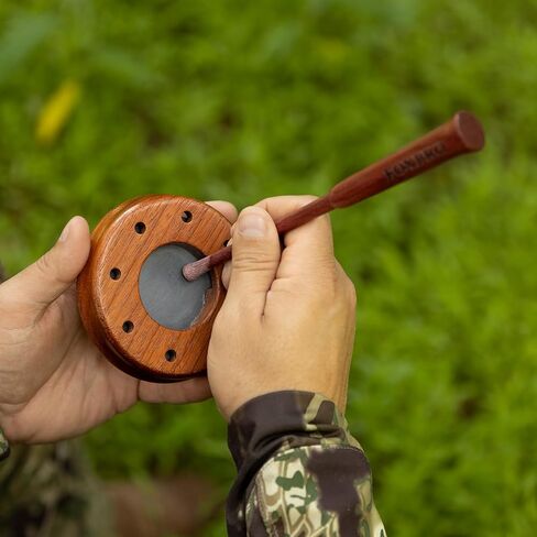 FOXPRO Crimson Hen Tip-Over Turkey Pot Call - Dual-Sided Glass Over Slate - One-Piece Purple Heart Striker - Realistic Turkey and Hen Sounds - Clucks, Purrs, Cuts - High-Volume and Quality - USA Made in Saudi Arabia