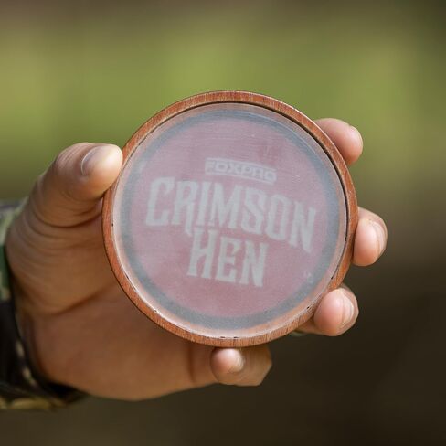 FOXPRO Crimson Hen Tip-Over Turkey Pot Call - Dual-Sided Glass Over Slate - One-Piece Purple Heart Striker - Realistic Turkey and Hen Sounds - Clucks, Purrs, Cuts - High-Volume and Quality - USA Made in Saudi Arabia