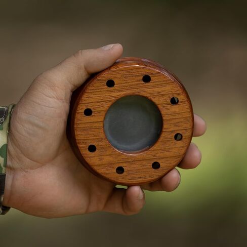 FOXPRO Crimson Hen Tip-Over Turkey Pot Call - Dual-Sided Glass Over Slate - One-Piece Purple Heart Striker - Realistic Turkey and Hen Sounds - Clucks, Purrs, Cuts - High-Volume and Quality - USA Made in Saudi Arabia