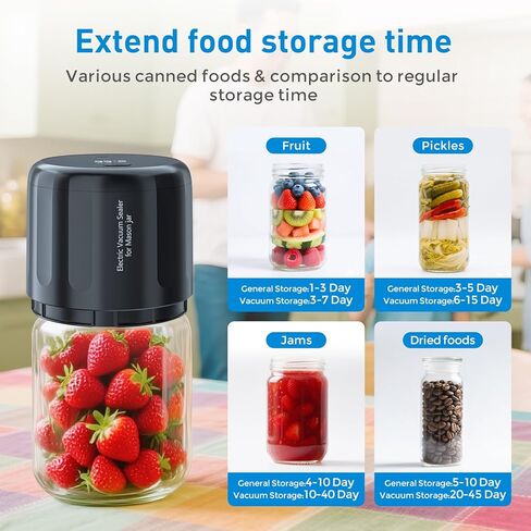 Upgraded Auto Stop Electric Mason Jar Vacuum Sealer Kit (Lids Included) for Wide & Regular Mouth Jars, Large Screen & Battery Level Display, Fully Automatic Portable Canning Food Storage Sealer in Saudi Arabia