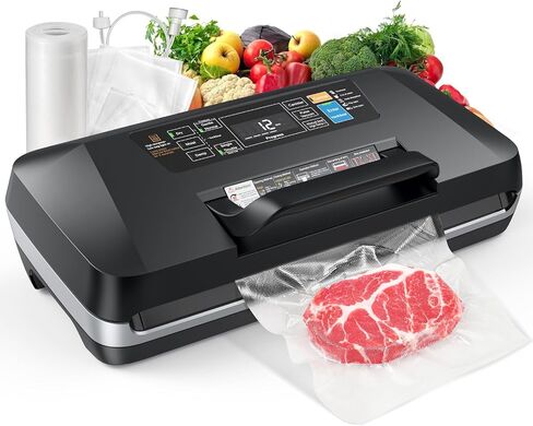 ROUUO 95KPa Vacuum Sealer، آلة ختم الطعام الأوتوماتيكية مع شريط إغلاق مزدوج، 10 أوضاع للطعام الرطب / الجاف / العلبة، قطاعة مدمجة وتخزين اللف، مجموعة بداية كاملة - 230 وات سريعة in Kuwait