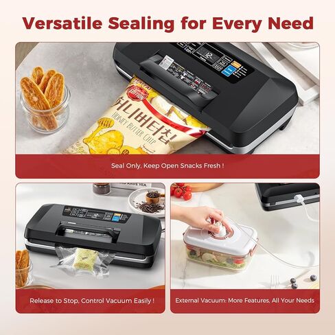 ROUUO 95KPa Vacuum Sealer، آلة ختم الطعام الأوتوماتيكية مع شريط إغلاق مزدوج، 10 أوضاع للطعام الرطب / الجاف / العلبة، قطاعة مدمجة وتخزين اللف، مجموعة بداية كاملة - 230 وات سريعة in Kuwait