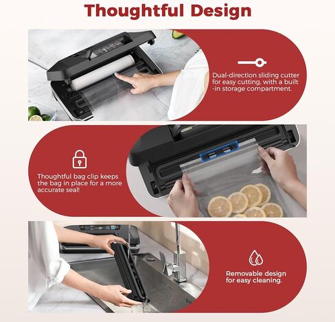 ROUUO 95KPa Vacuum Sealer، آلة ختم الطعام الأوتوماتيكية مع شريط إغلاق مزدوج، 10 أوضاع للطعام الرطب / الجاف / العلبة، قطاعة مدمجة وتخزين اللف، مجموعة بداية كاملة - 230 وات سريعة in Kuwait