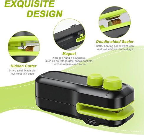 Mini Bag Sealer, Votozi 2 in 1 Rechargeable Heat Sealer and Cutter with Magnet, Portable Chip Bag Sealer for Plastic Bags Food Storage Snacks Freshness (Black) in Saudi Arabia