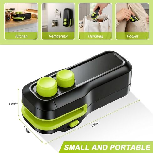 Mini Bag Sealer, Votozi 2 in 1 Rechargeable Heat Sealer and Cutter with Magnet, Portable Chip Bag Sealer for Plastic Bags Food Storage Snacks Freshness (Black) in Saudi Arabia