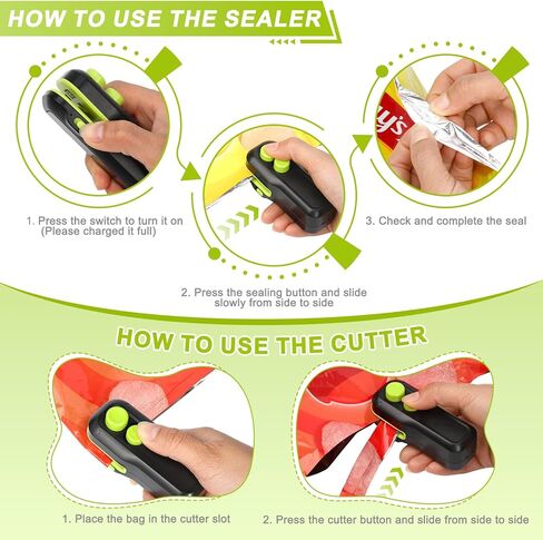 Mini Bag Sealer, Votozi 2 in 1 Rechargeable Heat Sealer and Cutter with Magnet, Portable Chip Bag Sealer for Plastic Bags Food Storage Snacks Freshness (Black) in Saudi Arabia