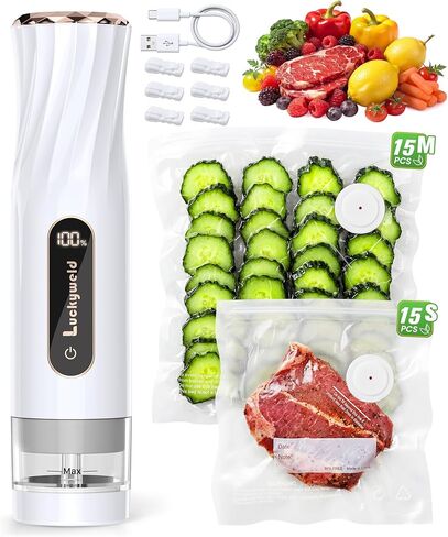 Compact Vacuum Sealer for Food: Powerful Handheld Vacuum Sealer Machine & 30 Reusable Vacuum Bags, With LED Display & Detachable Water Tank, Portable Food Sealer, Seal Meal Saver in Saudi Arabia