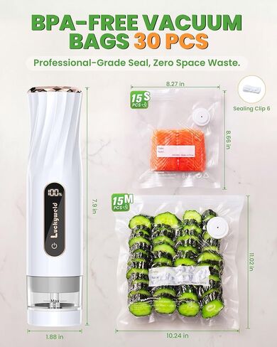Compact Vacuum Sealer for Food: Powerful Handheld Vacuum Sealer Machine & 30 Reusable Vacuum Bags, With LED Display & Detachable Water Tank, Portable Food Sealer, Seal Meal Saver in Saudi Arabia