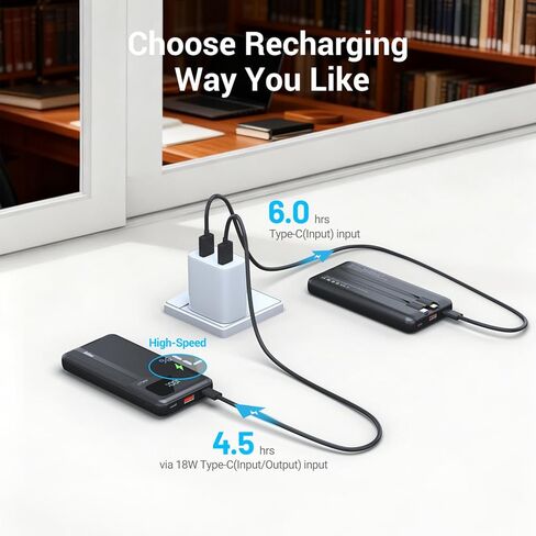 Antteez Portable Charger with Built in Cable - 10000mAh Fast Charging 22.5W Power Bank USB C LED Display Travel Battery Pack 4 Outputs & 2 Inputs for iPhone Samsung iPad Phones Tablets in Saudi Arabia