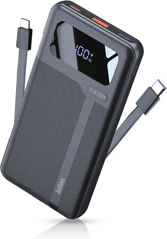 Antteez Portable Charger with Built in Cable - 10000mAh Fast Charging 22.5W Power Bank USB C LED Display Travel Battery Pack 4 Outputs & 2 Inputs for iPhone Samsung iPad Phones Tablets in Saudi Arabia