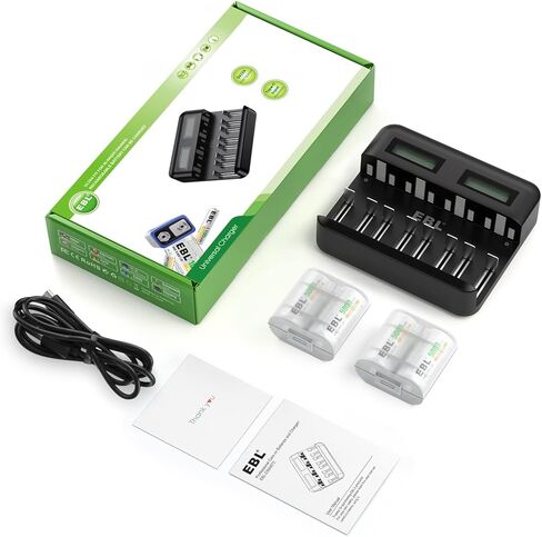 بطاريات EBL C القابلة لإعادة الشحن (4 عبوات) وشاحن بطاريات ذكي LCD لبطاريات Ni-MH AA AAA C D القابلة لإعادة الشحن in Saudi Arabia
