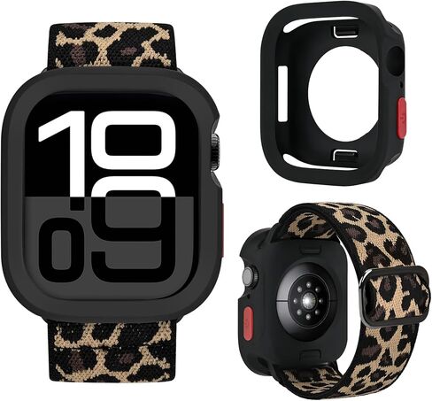 [1+1 Pack] Leopard Watch Band for Apple Watch Series 11/10 42mm 46mm with Soft Case, Cute Stretchy Cheetah Watch Band for Women with TPU Watch Bumper Protective Cover for iWatch s11/10 in Saudi Arabia