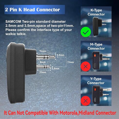 SAMCOM X7 Bluetooth Earhub Earpiece for Walkie Talkies and Phone, 2 Pin K Head Dongle Wireless Headset with Mic for FPCN10A/FPCN30A/FPCN20A Two Way Radios, 8 Work Hours (Radios Not Included) in Saudi Arabia