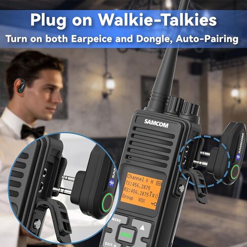 SAMCOM X7 Bluetooth Earhub Earpiece for Walkie Talkies and Phone, 2 Pin K Head Dongle Wireless Headset with Mic for FPCN10A/FPCN30A/FPCN20A Two Way Radios, 8 Work Hours (Radios Not Included) in Saudi Arabia