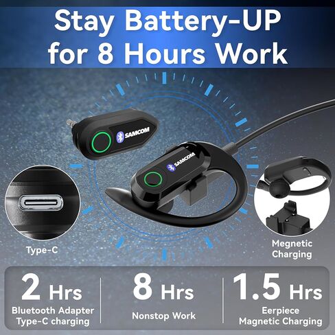 SAMCOM X7 Bluetooth Earhub Earpiece for Walkie Talkies and Phone, 2 Pin K Head Dongle Wireless Headset with Mic for FPCN10A/FPCN30A/FPCN20A Two Way Radios, 8 Work Hours (Radios Not Included) in Saudi Arabia