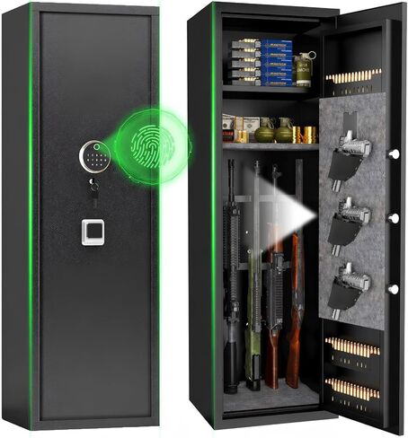 [No Assembly Required] 10-12 Gun Safe for Home Rifles and Pistols, Gun Locker, Biometric Fingerprint & Digital Keypad Locking Security Cabinet, Adjustable Storage Shelf & Rifle Rack in Saudi Arabia