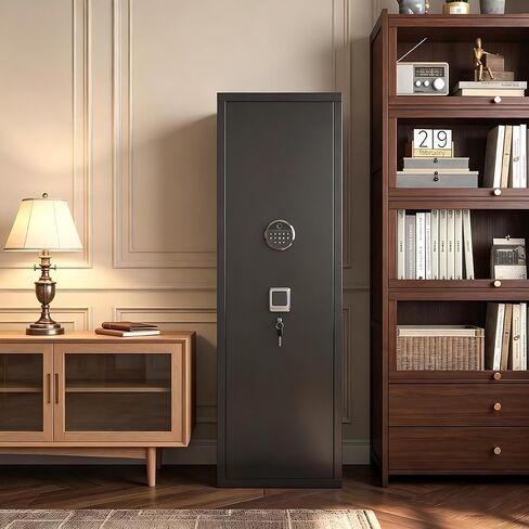 [No Assembly Required] 10-12 Gun Safe for Home Rifles and Pistols, Gun Locker, Biometric Fingerprint & Digital Keypad Locking Security Cabinet, Adjustable Storage Shelf & Rifle Rack in Saudi Arabia