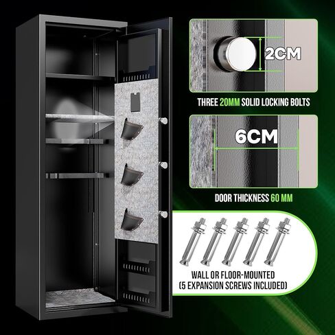 [No Assembly Required] 10-12 Gun Safe for Home Rifles and Pistols, Gun Locker, Biometric Fingerprint & Digital Keypad Locking Security Cabinet, Adjustable Storage Shelf & Rifle Rack in Saudi Arabia