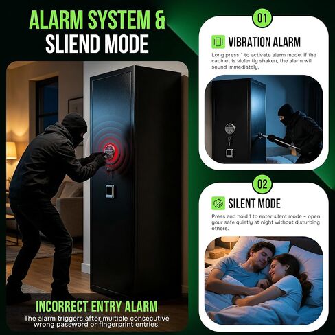 [No Assembly Required] 10-12 Gun Safe for Home Rifles and Pistols, Gun Locker, Biometric Fingerprint & Digital Keypad Locking Security Cabinet, Adjustable Storage Shelf & Rifle Rack in Saudi Arabia