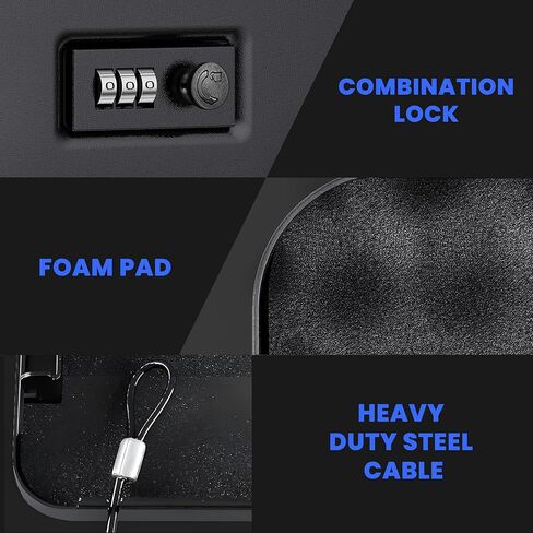 Heavy Duty Steel Portable Gun Safe for Pistols and Valuables - Travel Handgun Lock Box for Car Under Seat and Nightstand - Anti Pry Firearm Safety Case with Security Cable and Foam Padding - Black in Saudi Arabia