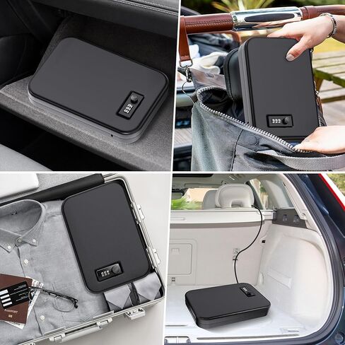Heavy Duty Steel Portable Gun Safe for Pistols and Valuables - Travel Handgun Lock Box for Car Under Seat and Nightstand - Anti Pry Firearm Safety Case with Security Cable and Foam Padding - Black in Saudi Arabia