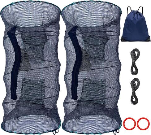 2 Pcs Fishing Bait Trap,Foldable Minnow Trap,Crab Trap,Fishing Net,Bait Cage for Crabs Minnow Lobster Shrimp Crawfish in Saudi Arabia