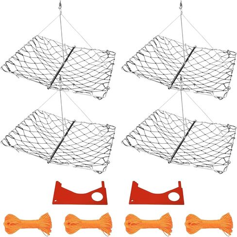 4-Pack Castable Crab Traps – Foldable Crabbing Nets with Auto-Close Spring, 33ft Rope & Bait Clip for Blue Crabs, Dungeness, Crawfish | Includes Crab Gauge | Portable Crab Pots for Dock, Pier & Beach in Saudi Arabia
